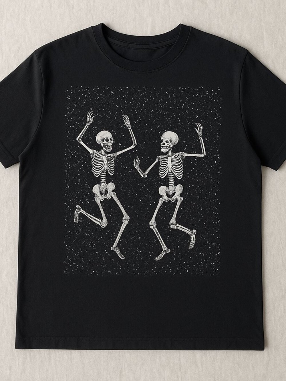 Dancing Skeletons Graphic Tee | Spooky Halloween Black T-Shirt | Skeleton Dance